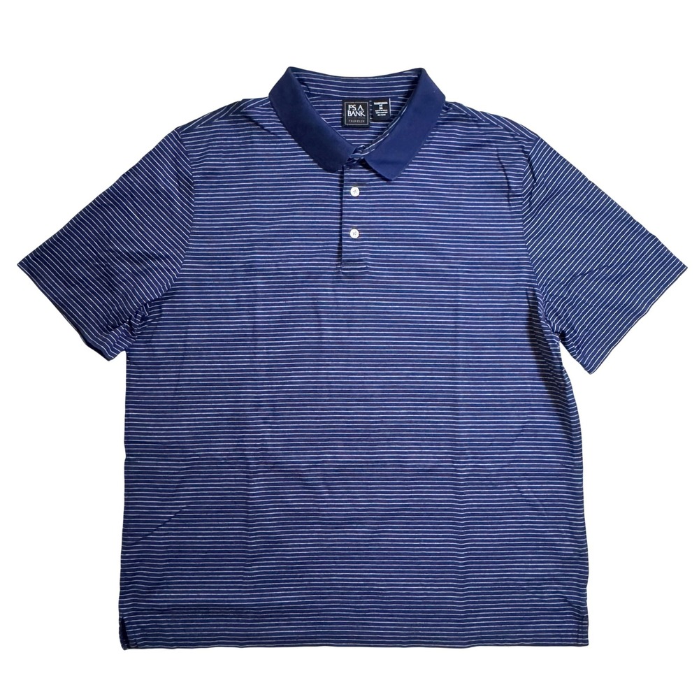 Jos. A. Bank Polo Shirt XXL Blue White Striped Traveler Traditional Fit Cotton - Picture 2 of 3